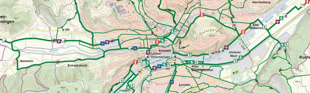 Radnetz Tübingen im Stadtplan